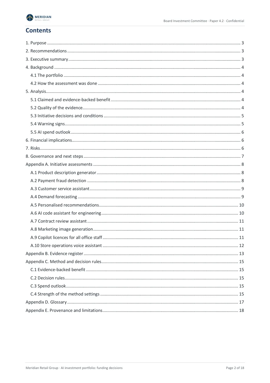 Sample board paper, page 2: Contents